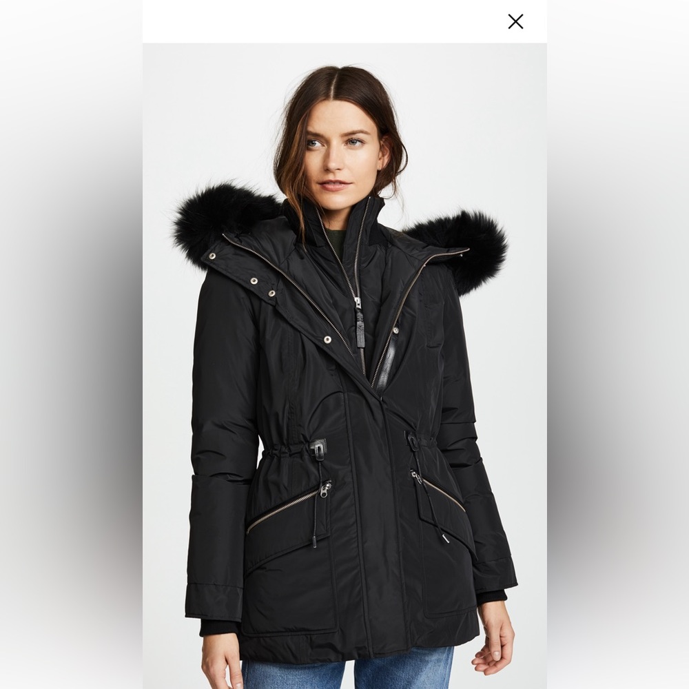 Mackage KATRYN FUR TRIM HOODED SHORT DOWN COAT IN BLACK